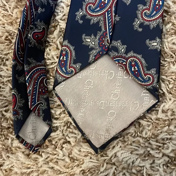 Christian Dior Blue Red & White Paisley All Silk Tie - Picture 6 of 16